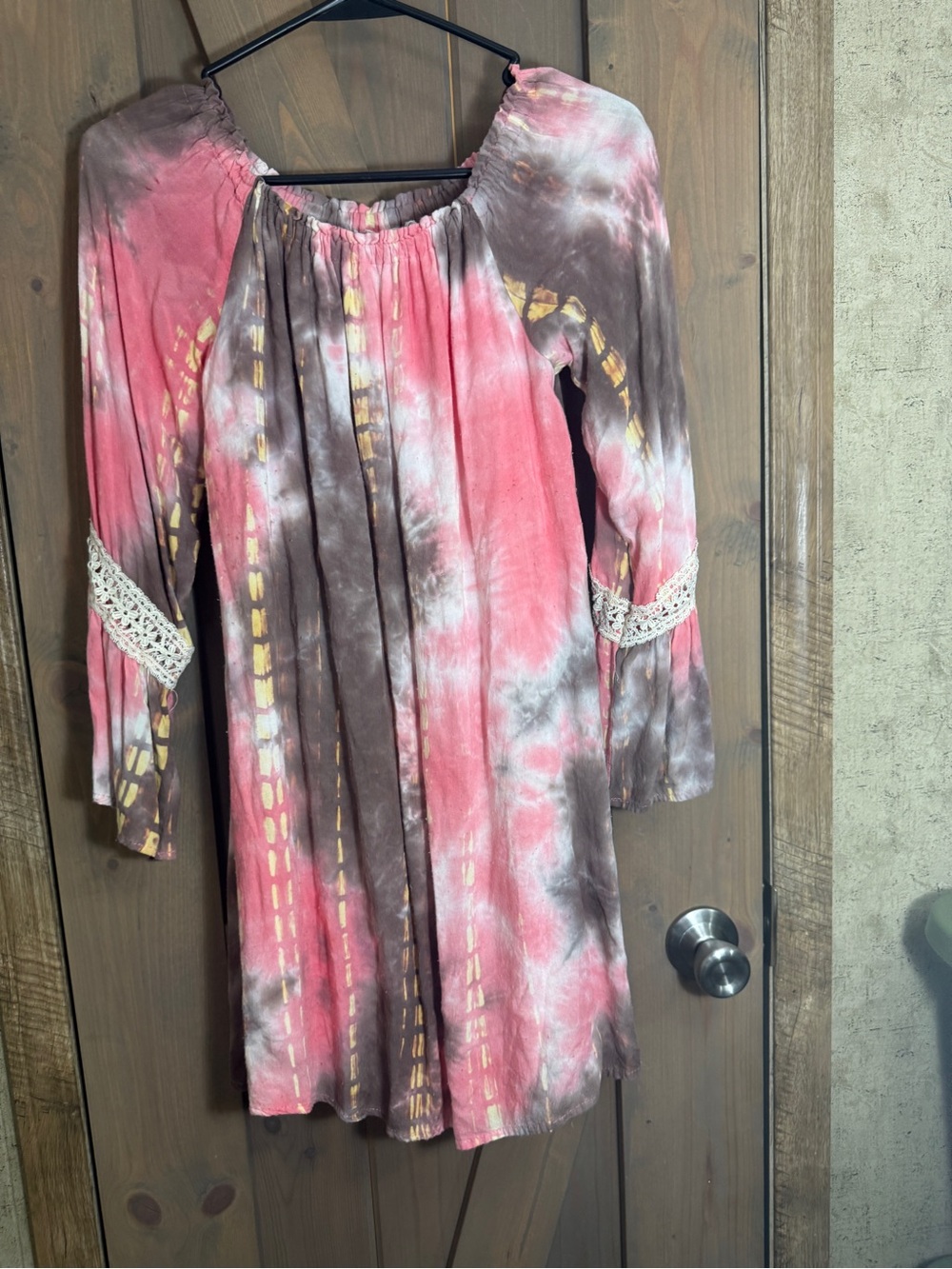 Love Riche Tie-Dye Dress in Pink, Brown & Cream